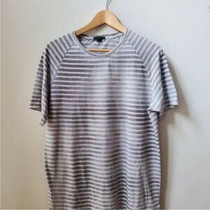 NWOT Theory Light Gray Striped Short Sleeved, Boxy, Boyfriend, Crew Neck T-Shirt